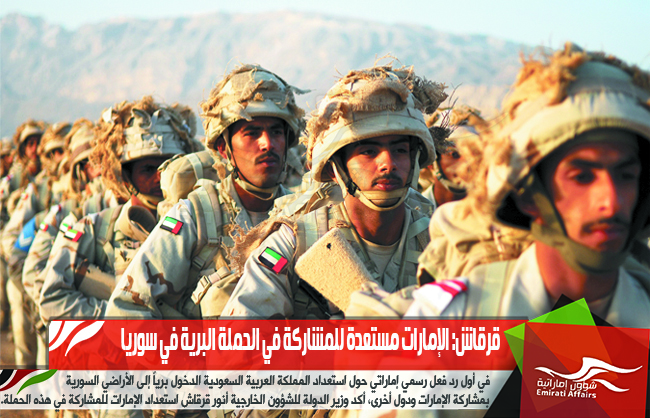 قرقاش: الإمارات مستعدة للمشاركة في الحملة البرية في سوريا