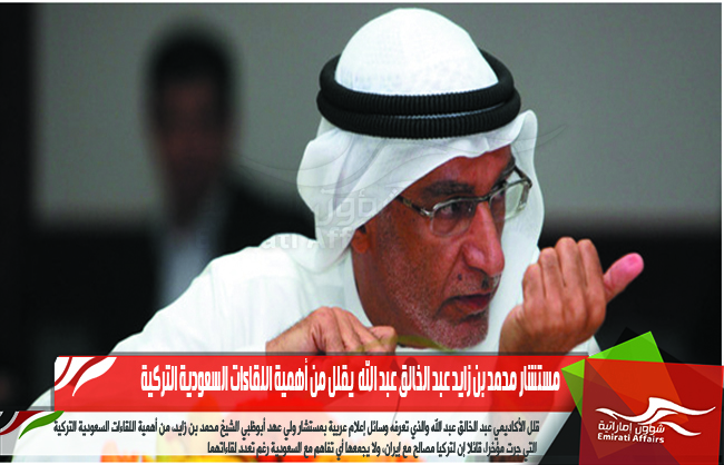 مستشار محمد بن زايد عبد الخالق عبد الله  يقلل من أهمية اللقاءات السعودية التركية