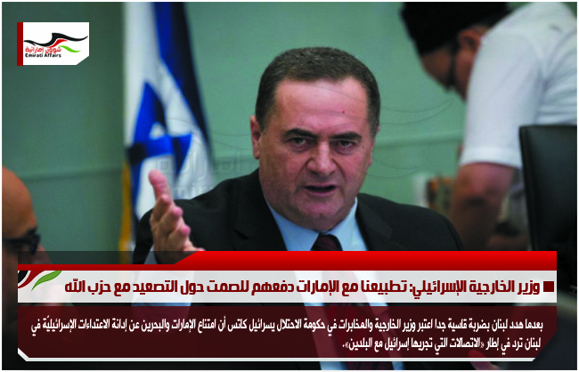 وزير الخارجية الإسرائيلي: تطبيعنا مع الإمارات دفعهم للصمت حول التصعيد مع حزب الله