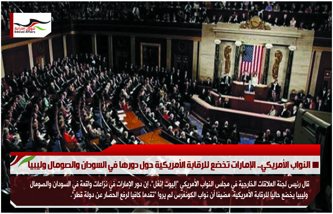 النواب الأمريكي.. الإمارات تخضع للرقابة الأمريكية حول دورها في السودان والصومال وليبيا