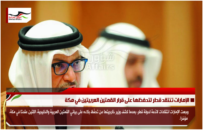 الإمارات تنتقد قطر لتحفظها على قرار القمتين العربيتين في مكة