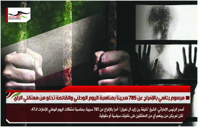 مرسوم رئاسي بالإفراج عن 785 سجيناً بمناسبة اليوم الوطني والقائمة تخلو من معتقلي الرأي