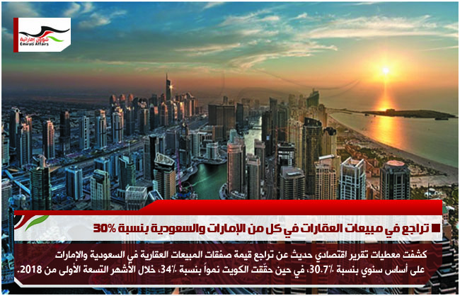 تراجع في مبيعات العقارات في كل من الإمارات والسعودية بنسبة 30%