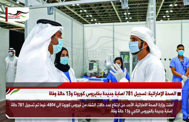الصحة الإماراتية: تسجيل 781 اصابة جديدة بفايروس كورونا و13 حالة وفاة