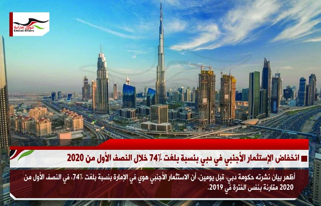 انخفاض الإستثمار الأجنبي في دبي بنسبة بلغت 74% خلال النصف الأول من 2020