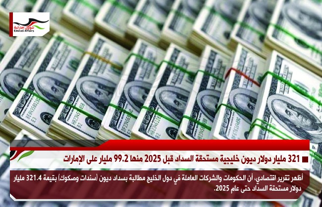 321 مليار دولار ديون خليجية مستحقة السداد قبل 2025 منها 99.2 مليار على الإمارات
